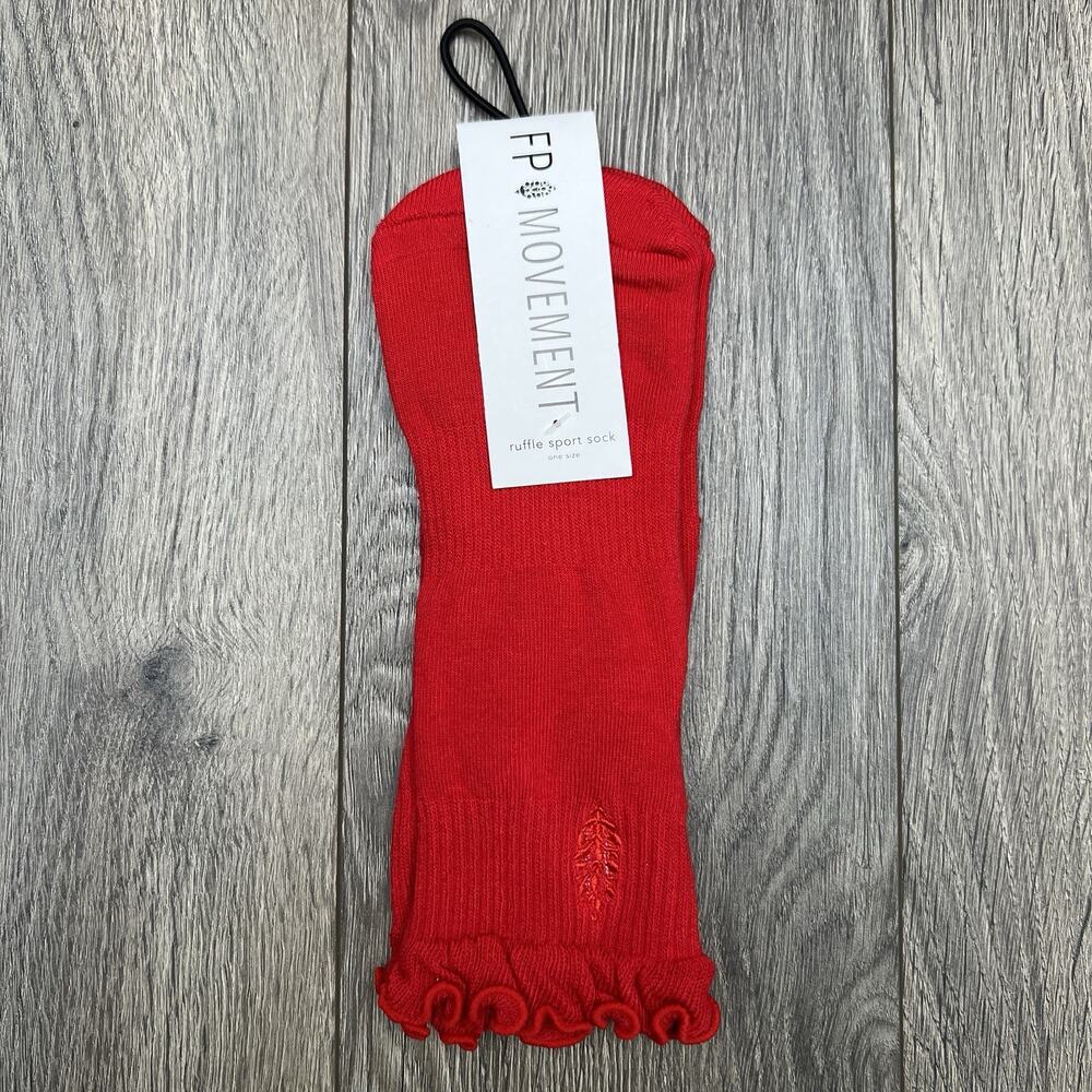 Free People Movement Red Ruffle Sport Socks Winterberry $18
